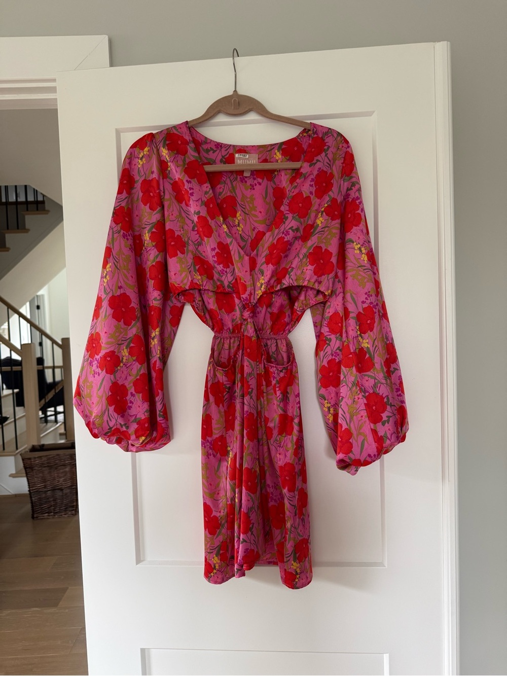 Show Me Your MuMu Pink Floral Cutout Mini Dress with Red Flowers